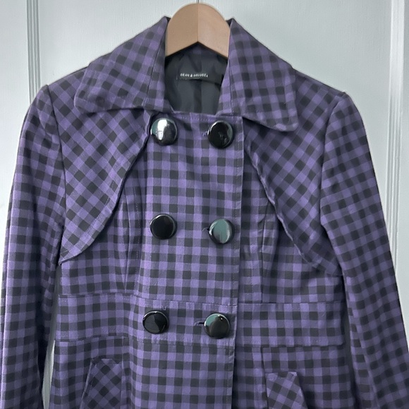 None Jackets & Blazers - Purple and Black Checkered Swing Trench Coat